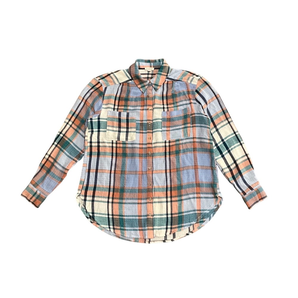 Pilcro Plaid Button Down Shirt Women Medium Longâ Sleeve High Low Hem Casual